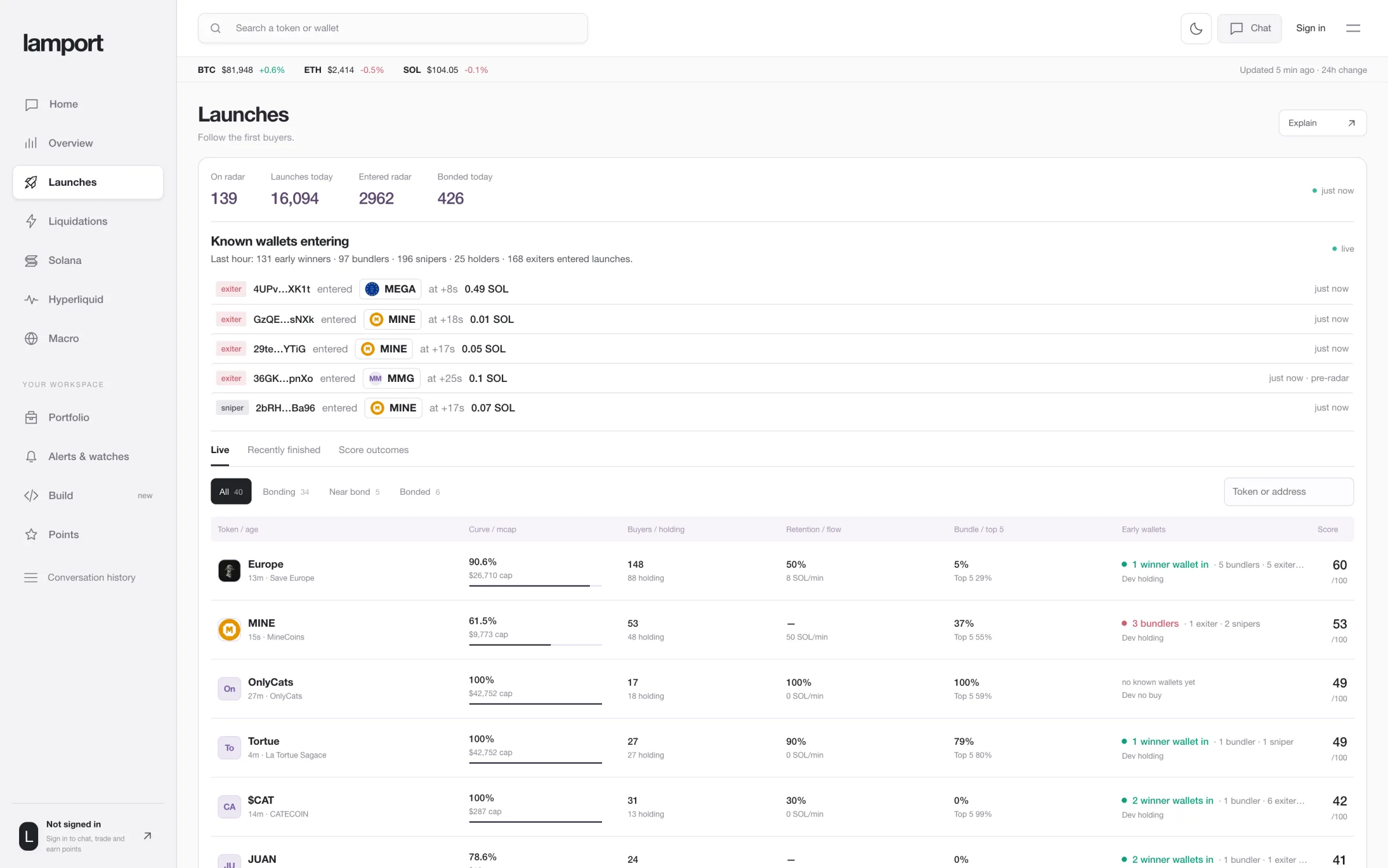 Lamport launch radar, light theme